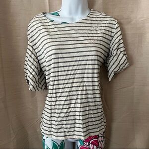 Banana Republic Striped White and Navy Twist Sleeve Blouse